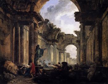 休伯特 羅伯特 Imaginary View of the Grande Galerie in the Louvre in Ruins